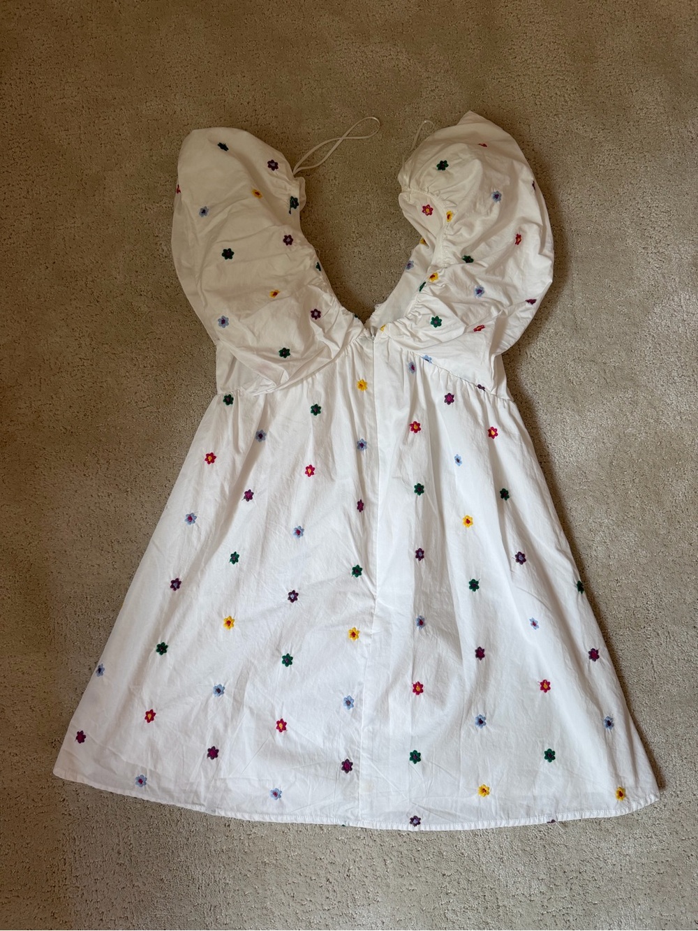 White Dress with Multicolor Floral Embroidery